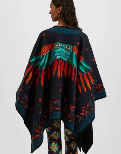 Reversible PonchoIsis Nero Plac&eacute;e in Baize Wool