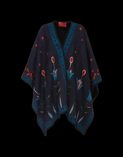 Reversible PonchoIsis Nero Placée in Baize Wool