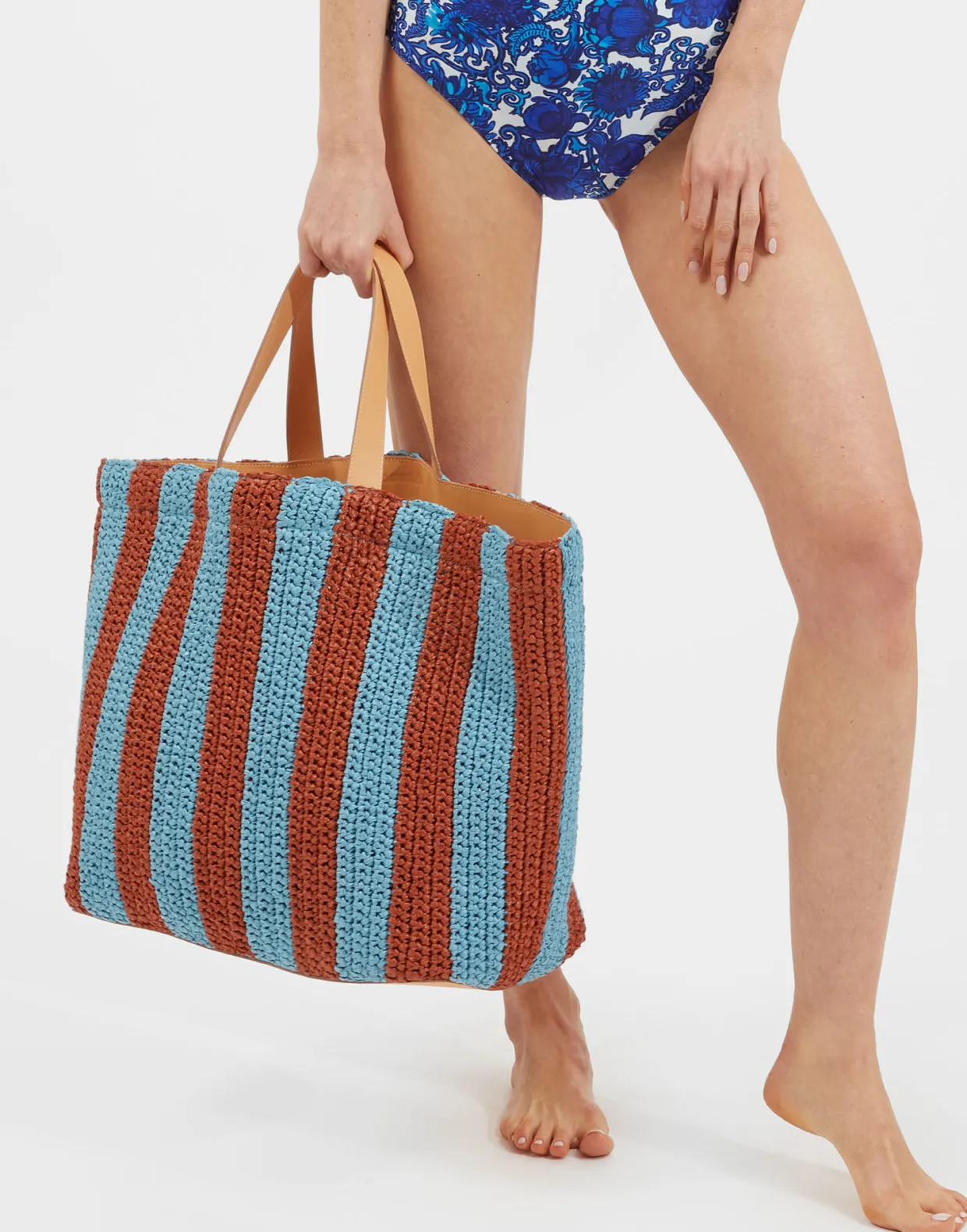 Riviera ToteBicolore Turchese in Raffia Crochet