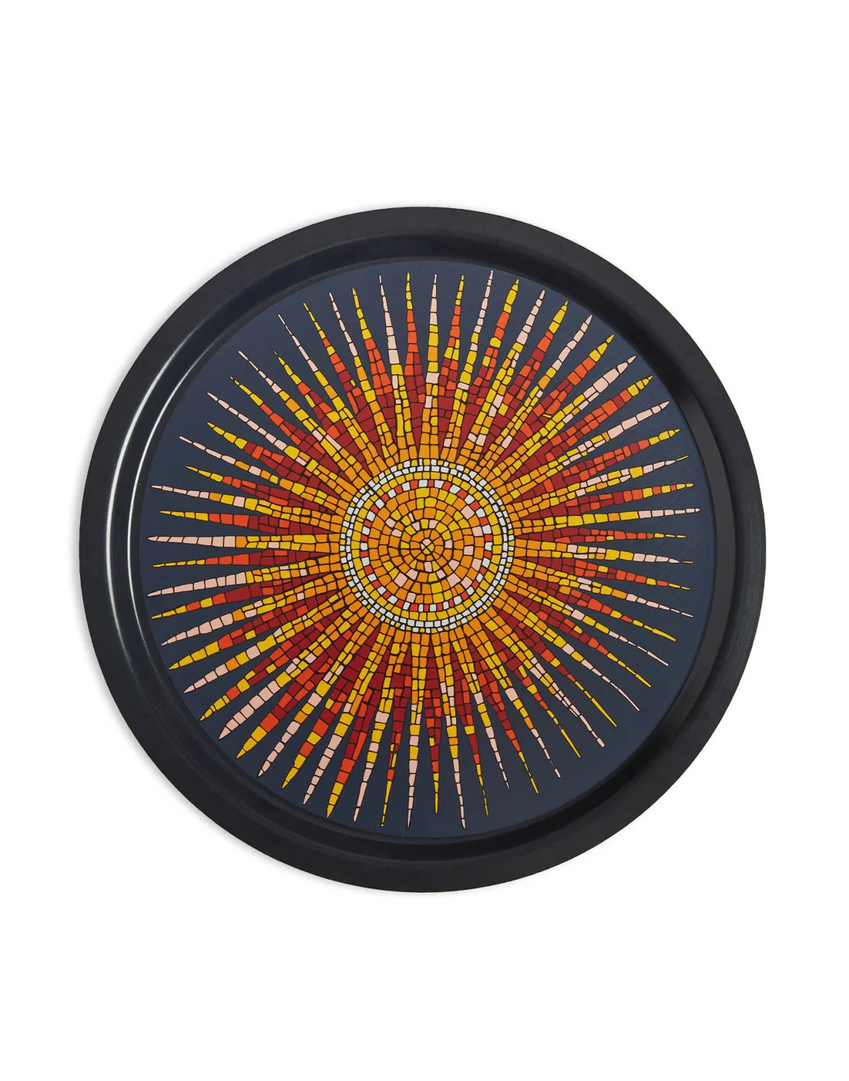 Round Printed TraySunrays Midnight in Laminated Birch Wood