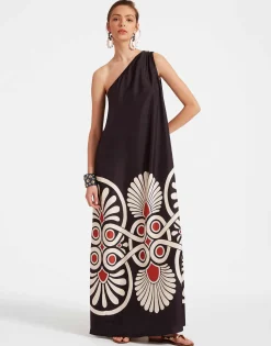 Roy DressMedallion Plac&eacute;e Black in Silk Twill