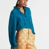 Shirt And SassySolid Blue Petrol in Washed Silk