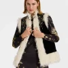 Sleeveless Folk JacketSolid Black in Cotton Velvet Embroidered