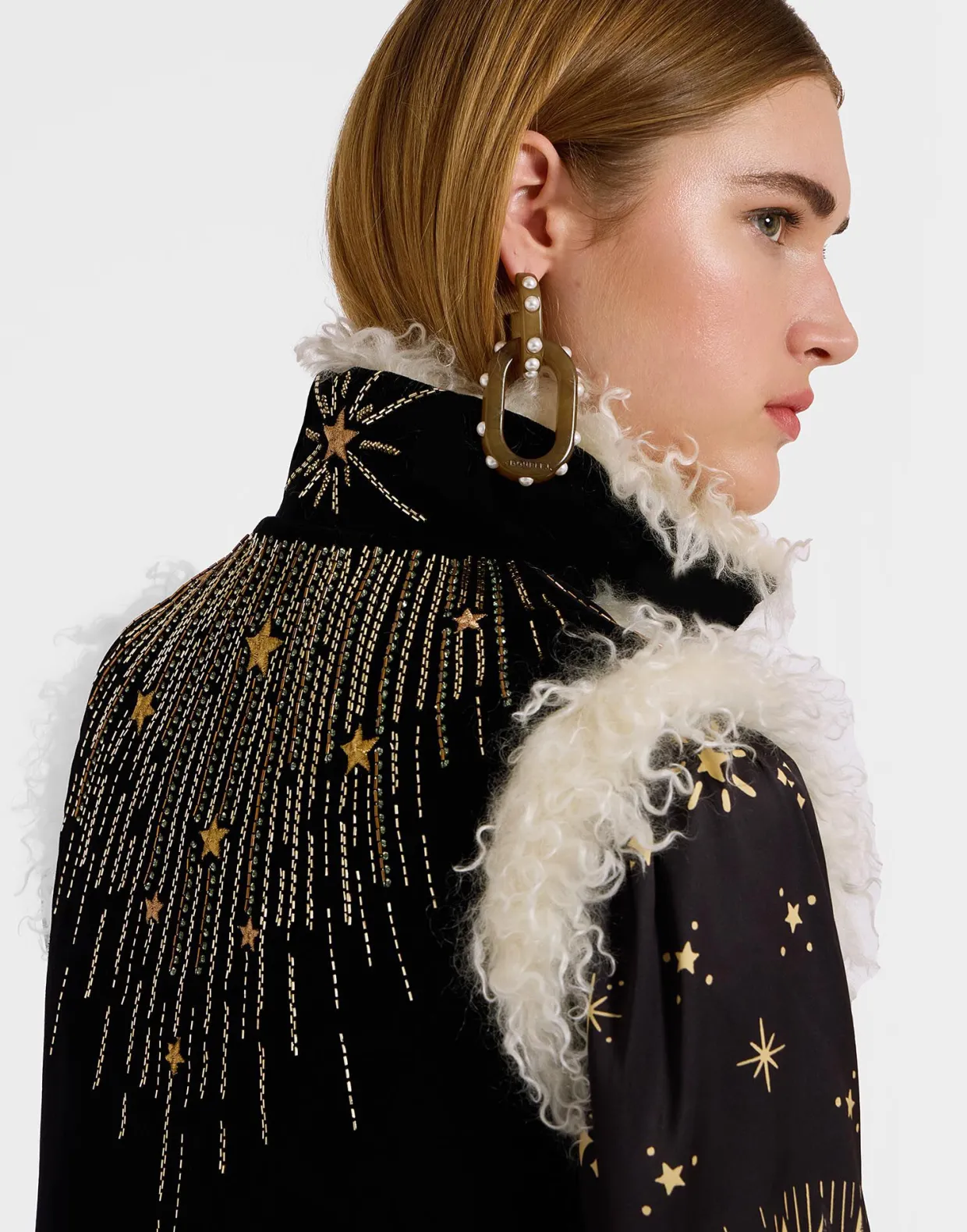 Sleeveless Folk JacketSolid Black in Cotton Velvet Embroidered