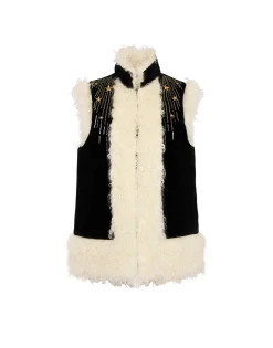 Sleeveless Folk JacketSolid Black in Cotton Velvet Embroidered