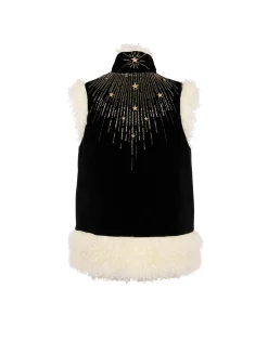 Sleeveless Folk JacketSolid Black in Cotton Velvet Embroidered