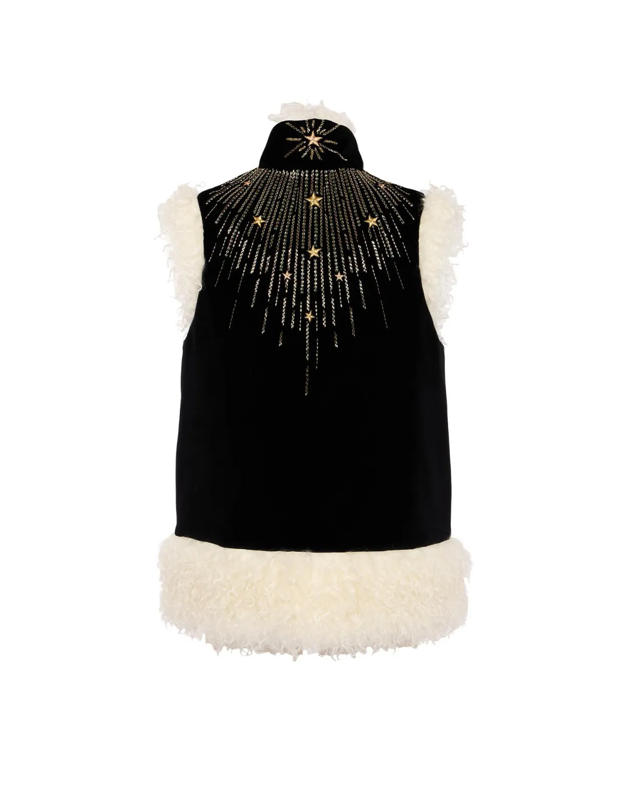 Sleeveless Folk JacketSolid Black in Cotton Velvet Embroidered