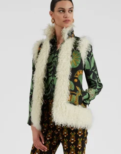 Sleeveless Folk JacketThe Nile Placée Black in Faille