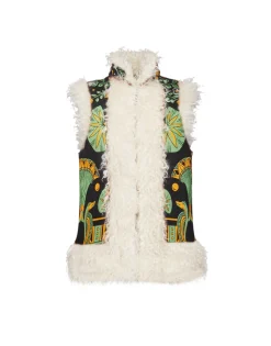 Sleeveless Folk JacketThe Nile Placée Black in Faille