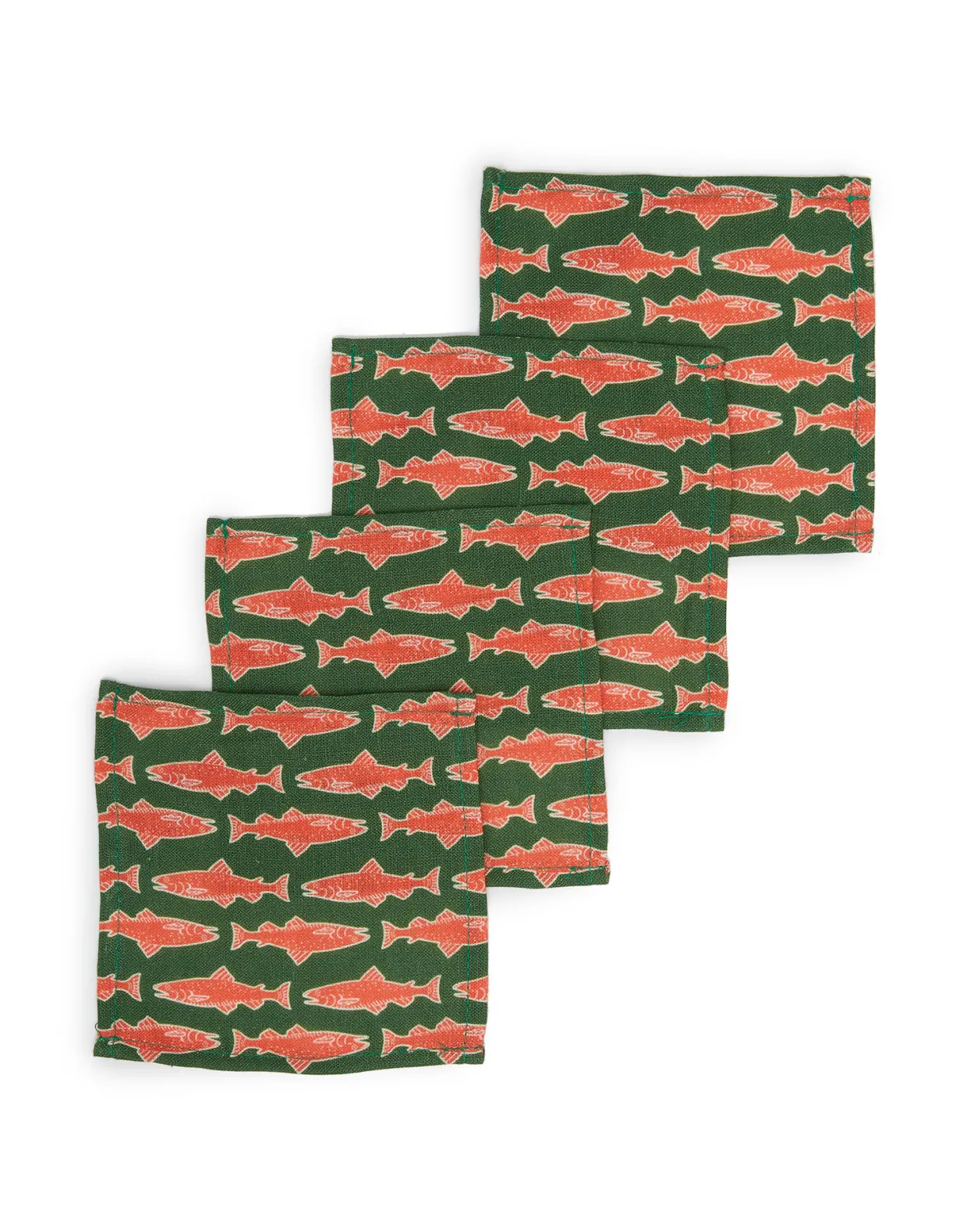 Small Napkins Set Of 4Como Fish Green Small in Linen