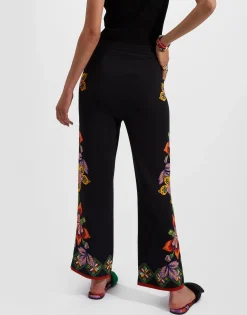 Stretch PantsFolk Flowers Nero Placée in Viscose Jersey