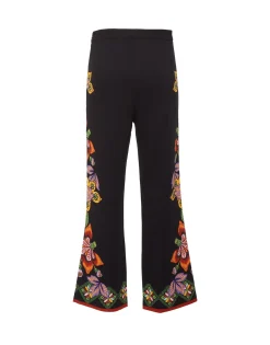 Stretch PantsFolk Flowers Nero Placée in Viscose Jersey