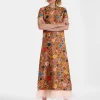 Swing DressBotticelli Rust in Silk Twill With Feathers