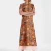 Swing DressBotticelli Rust in Silk Twill With Feathers