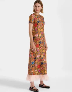 Swing DressBotticelli Rust in Silk Twill With Feathers