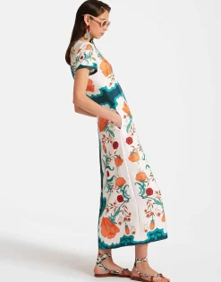 Swing DressMorpheus Plac&eacute;e Orange in Silk Twill