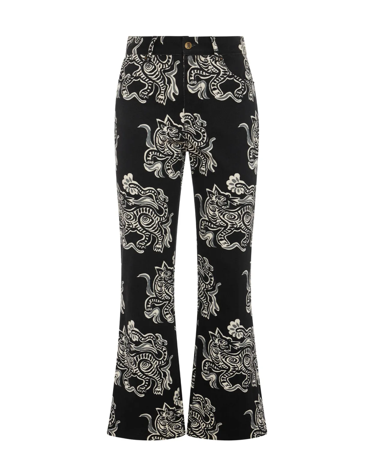 The Cropped Flare JeanCrazy Tigers Black & White in Cotton Drill