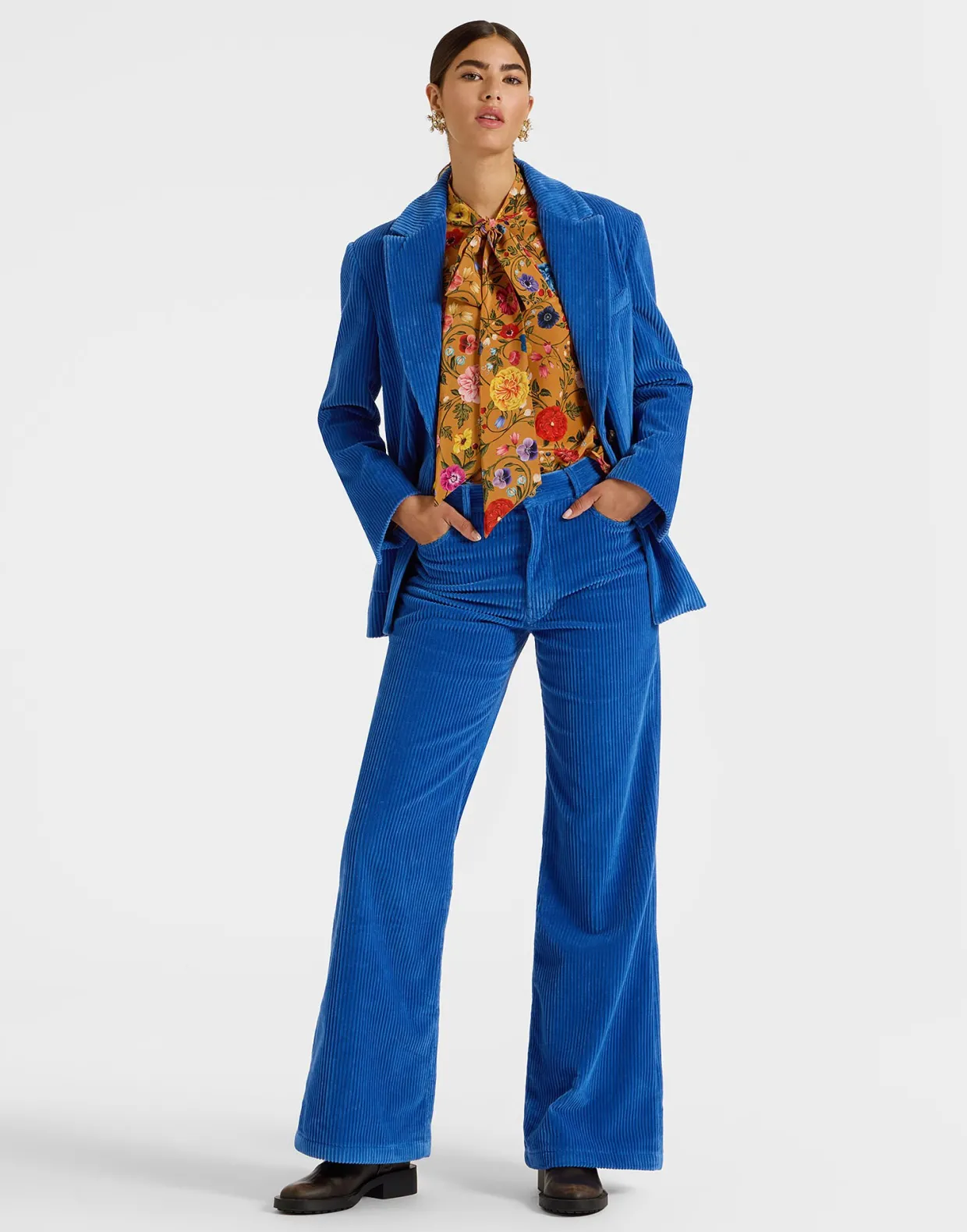 The Flare PantsSolid Light Blue in Velvet Corduroy