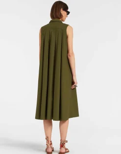 Tootsie DressSolid Camouflage in Crisp Poplin With Lacey Ribbons