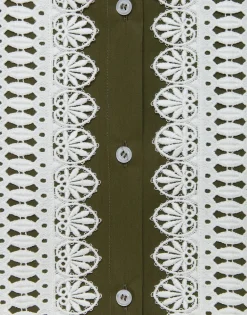 Tootsie DressSolid Camouflage in Crisp Poplin With Lacey Ribbons