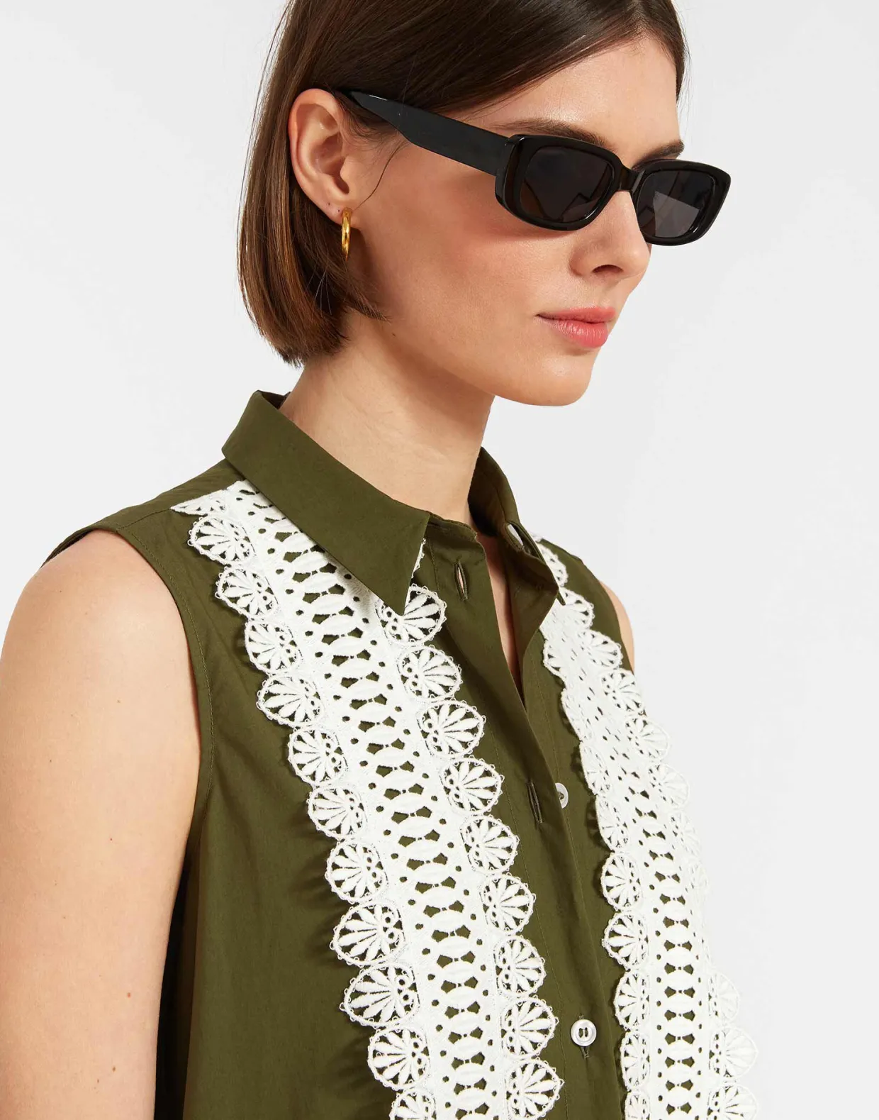 Tootsie DressSolid Camouflage in Crisp Poplin With Lacey Ribbons