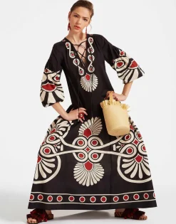 Viviana DressMedallion Plac&eacute;e Black in Cotton Voile